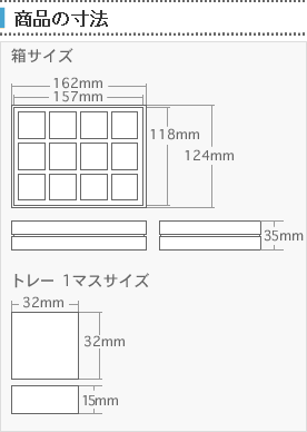 チョコレートBOX 3列4個セットの寸法