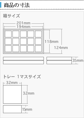 チョコレートBOX 3列5個セットの寸法